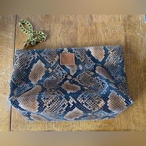 Sseko Designs Custom Snakeskin Leather Carryall Cosmetic Bag with Brass Wristlet